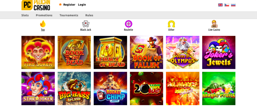 Popularne gry w Pelican Casino w złoto-granatowym interfejsie